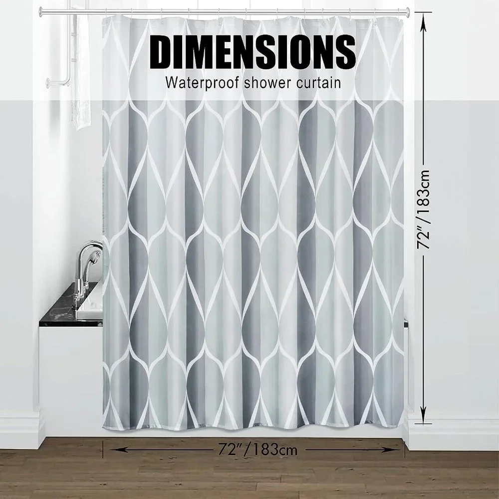 Bathroom Shower Curtain Quick Drying Weigh Gray Geometric 72x72